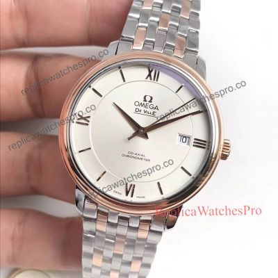 Top Grade Replica Omega De Ville Prestige Two Tone Rose Gold White Dial 39.5mm Watch